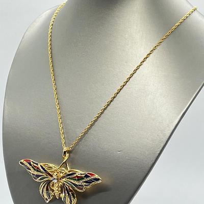 LOT 46: Jaqueline Kennedy Reproduction Butterfly Pin with Pendant Converter & 21" Chain