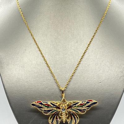 LOT 46: Jaqueline Kennedy Reproduction Butterfly Pin with Pendant Converter & 21" Chain