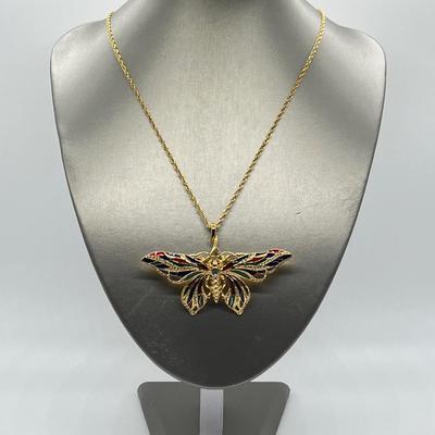 LOT 46: Jaqueline Kennedy Reproduction Butterfly Pin with Pendant Converter & 21" Chain