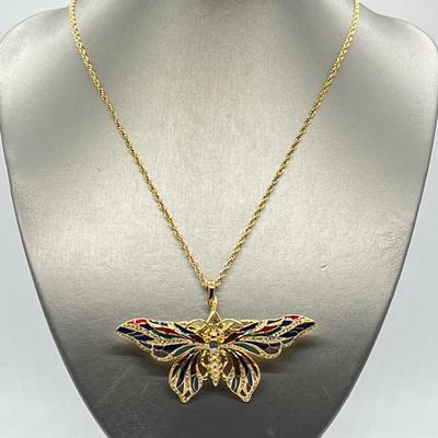 LOT 46: Jaqueline Kennedy Reproduction Butterfly Pin with Pendant Converter & 21" Chain