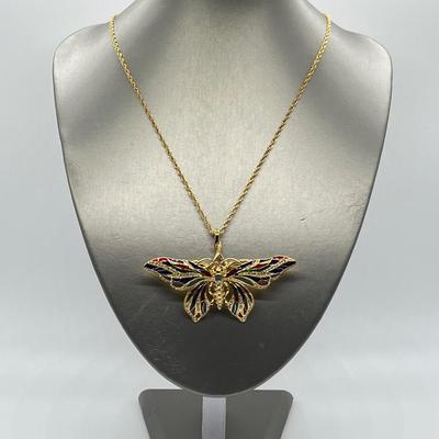 LOT 46: Jaqueline Kennedy Reproduction Butterfly Pin with Pendant Converter & 21" Chain