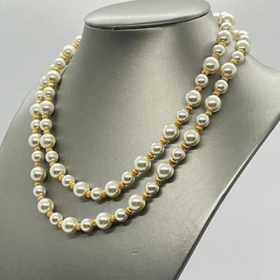 LOT 52: Jaqueline Kennedy 2-Strand Simulated Pearl and Bead 18
