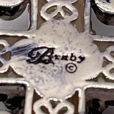 LOT 55: Barbara Bixby Sterling Silver & 18K Gold 2 ct tw Pave Gemstone Cross - Rhodolite
