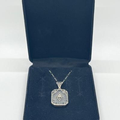 LOT 58:  Crystal & Diamond Accent Pendant 925 Sterling  18