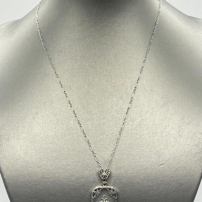 LOT 58:  Crystal & Diamond Accent Pendant 925 Sterling  18