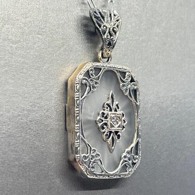 LOT 58:  Crystal & Diamond Accent Pendant 925 Sterling  18" Necklace