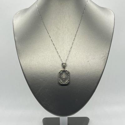 LOT 58:  Crystal & Diamond Accent Pendant 925 Sterling  18" Necklace
