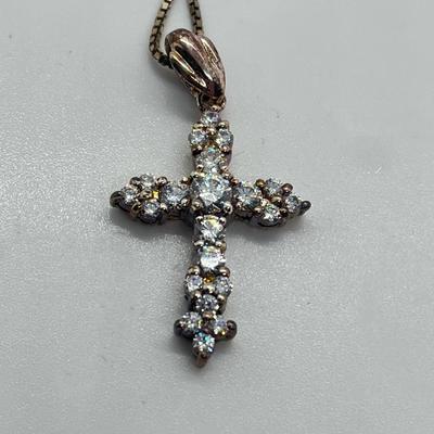 LOT 62: Sterling Silver Diamonique Cross Pendant on 20" Chain