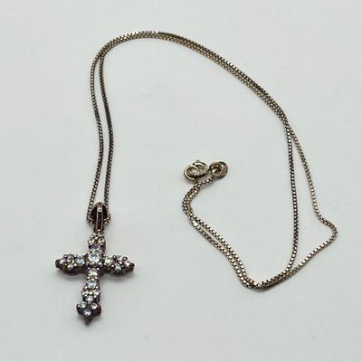 LOT 62: Sterling Silver Diamonique Cross Pendant on 20" Chain
