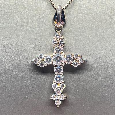 LOT 62: Sterling Silver Diamonique Cross Pendant on 20" Chain