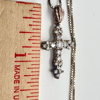 LOT 62: Sterling Silver Diamonique Cross Pendant on 20" Chain