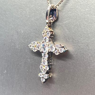 LOT 62: Sterling Silver Diamonique Cross Pendant on 20" Chain