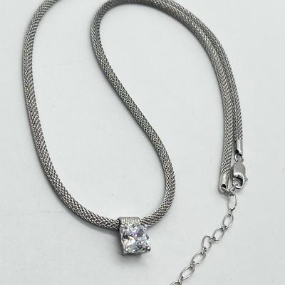 LOT 66: Sterling Silver 2 ct Diamonique Cushion Cut Pendant on  Adjustable Necklace - 16