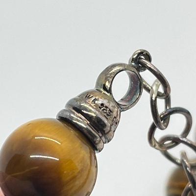 LOT 93: Tiger's Eye 12mm Gemstone Bead Necklace - 16" w 3" Ext. & Sterling Silver Clasp