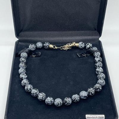 LOT 95: Snowflake Obsidian 12mm Gemstone Bead Necklace - 16