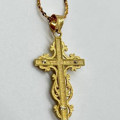 LOT 98: 14K Gold Two-Tone Crucifix Pendant on 14K Gold 18