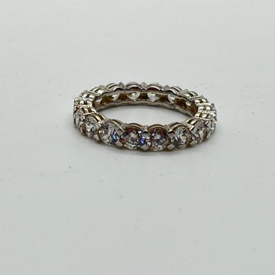 LOT 99: Diamonique Brilliant Round 14K White Gold Eternity Ring - Size 6 - 3.65 grams total weight
