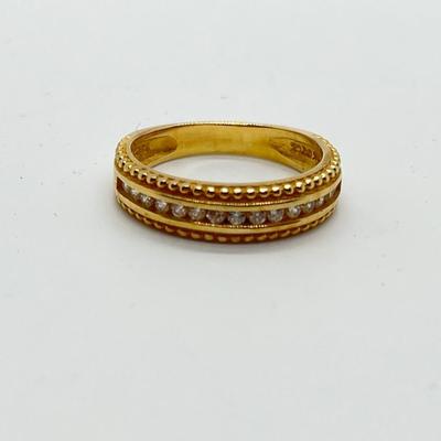 LOT 101: 14K Gold Diamonique Channel Set w/ Milgrain Edge Band - Size 6 - 3.11 gtw