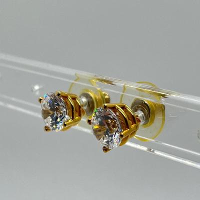 LOT 102: 14K Gold -2.78 gtw - Diamonique 4 ct tw Stud Earrings