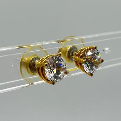LOT 102: 14K Gold -2.78 gtw - Diamonique 4 ct tw Stud Earrings