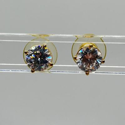 LOT 102: 14K Gold -2.78 gtw - Diamonique 4 ct tw Stud Earrings