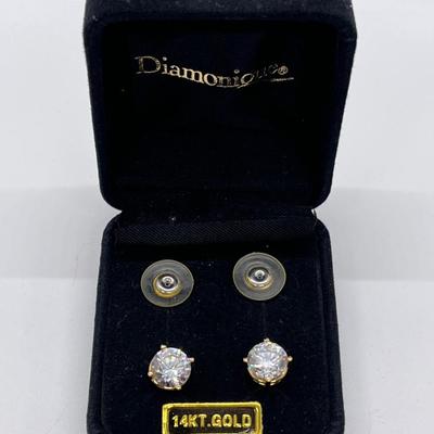 LOT 102: 14K Gold -2.78 gtw - Diamonique 4 ct tw Stud Earrings