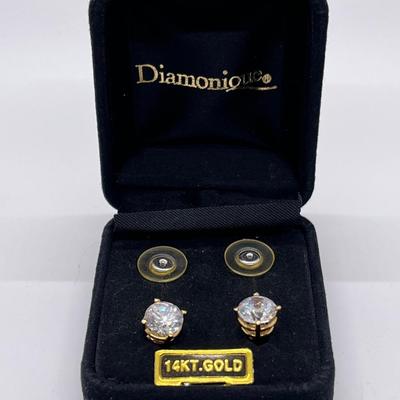 LOT 102: 14K Gold -2.78 gtw - Diamonique 4 ct tw Stud Earrings