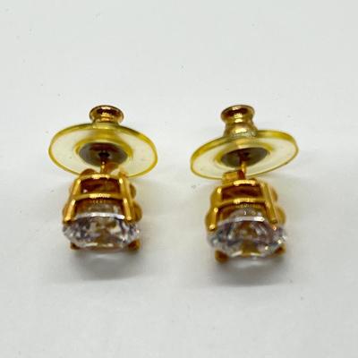 LOT 102: 14K Gold -2.78 gtw - Diamonique 4 ct tw Stud Earrings