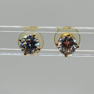 LOT 102: 14K Gold -2.78 gtw - Diamonique 4 ct tw Stud Earrings