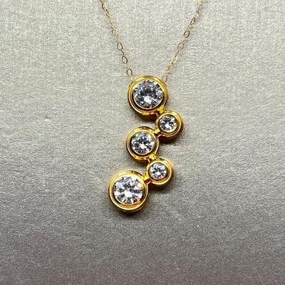 LOT 104: Diamonique 1.45 ct tw 5-Stone Bezel Set Pendant on 20" 14K Gold Chain