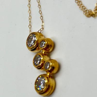 LOT 104: Diamonique 1.45 ct tw 5-Stone Bezel Set Pendant on 20" 14K Gold Chain
