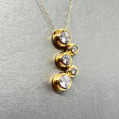 LOT 104: Diamonique 1.45 ct tw 5-Stone Bezel Set Pendant on 20" 14K Gold Chain