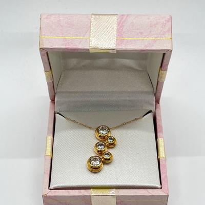 LOT 104: Diamonique 1.45 ct tw 5-Stone Bezel Set Pendant on 20" 14K Gold Chain