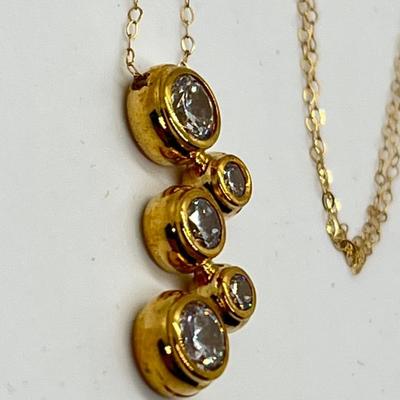 LOT 104: Diamonique 1.45 ct tw 5-Stone Bezel Set Pendant on 20" 14K Gold Chain