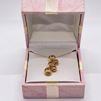 LOT 104: Diamonique 1.45 ct tw 5-Stone Bezel Set Pendant on 20" 14K Gold Chain