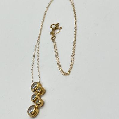 LOT 104: Diamonique 1.45 ct tw 5-Stone Bezel Set Pendant on 20" 14K Gold Chain