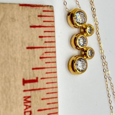LOT 104: Diamonique 1.45 ct tw 5-Stone Bezel Set Pendant on 20" 14K Gold Chain
