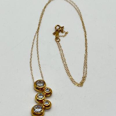 LOT 104: Diamonique 1.45 ct tw 5-Stone Bezel Set Pendant on 20" 14K Gold Chain