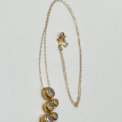 LOT 104: Diamonique 1.45 ct tw 5-Stone Bezel Set Pendant on 20" 14K Gold Chain