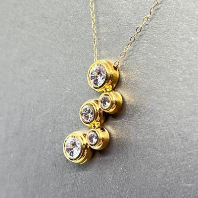 LOT 104: Diamonique 1.45 ct tw 5-Stone Bezel Set Pendant on 20" 14K Gold Chain