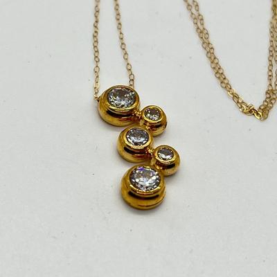 LOT 104: Diamonique 1.45 ct tw 5-Stone Bezel Set Pendant on 20" 14K Gold Chain