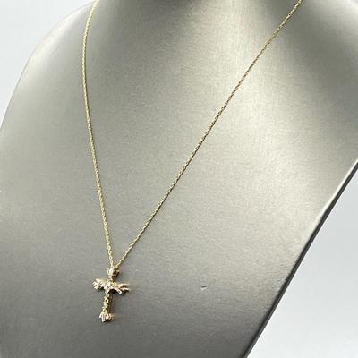 LOT 105: Diamonique Baguette & Round Cross Pendant on  14K 18" Chain - 2.68 gtw