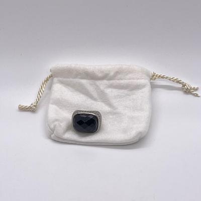 LOT 106: Steel By Design Stainless Steel & Faceted Onyx Gemstone Rectangle Ring - Size 6