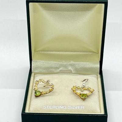 LOT 107: Sterling Silver ShamrockHeart Drop Earrings w/ Peridot - Made in Ireland