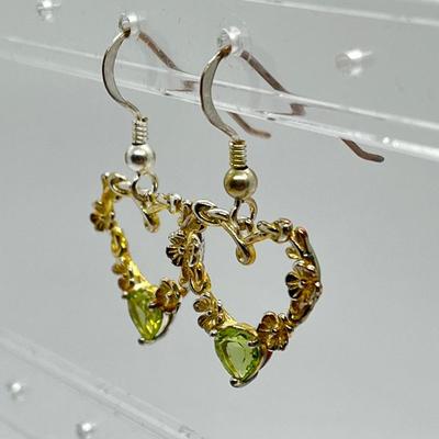 LOT 107: Sterling Silver ShamrockHeart Drop Earrings w/ Peridot - Made in Ireland