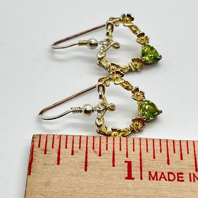 LOT 107: Sterling Silver ShamrockHeart Drop Earrings w/ Peridot - Made in Ireland