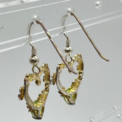 LOT 107: Sterling Silver ShamrockHeart Drop Earrings w/ Peridot - Made in Ireland