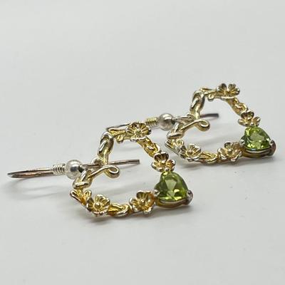 LOT 107: Sterling Silver ShamrockHeart Drop Earrings w/ Peridot - Made in Ireland