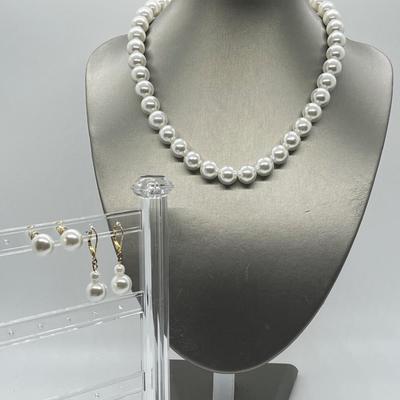 LOT 110: Simulated Pearl Necklace (18" + 3" Ext.) & Two Pair of Matching Earrings
