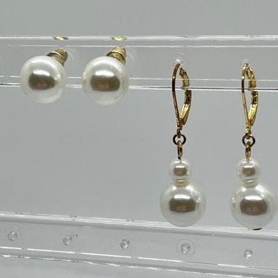 LOT 110: Simulated Pearl Necklace (18" + 3" Ext.) & Two Pair of Matching Earrings